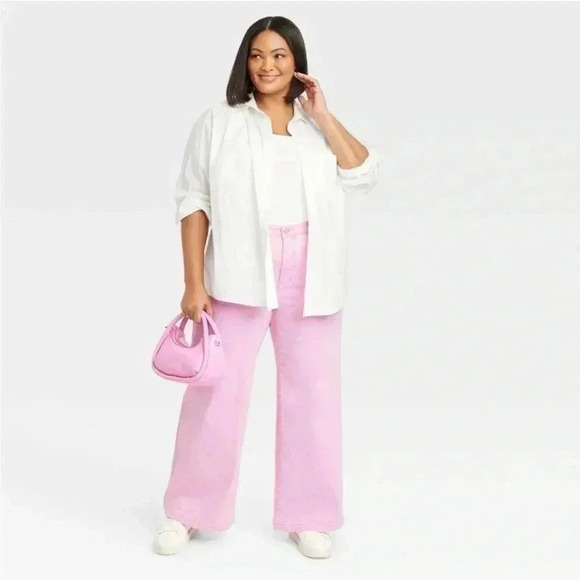 NWT AVA & VIV PINK WIDE LEG JEANS SIZE 17 - Picture 2 of 5